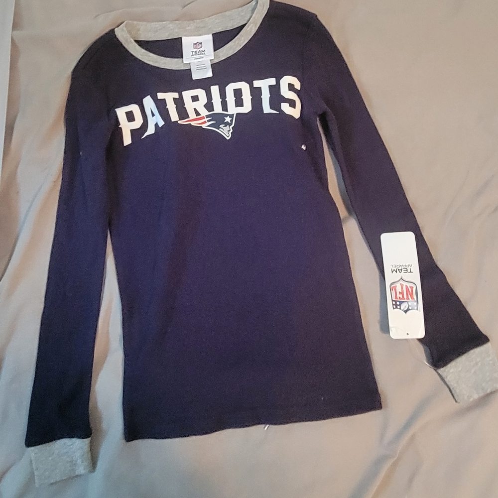 NFL Kids Patriots Navy and Gray Long Sleeve Tee